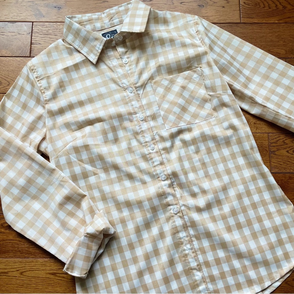 NWOT Ampersand Ave Gold Gingham Shirt